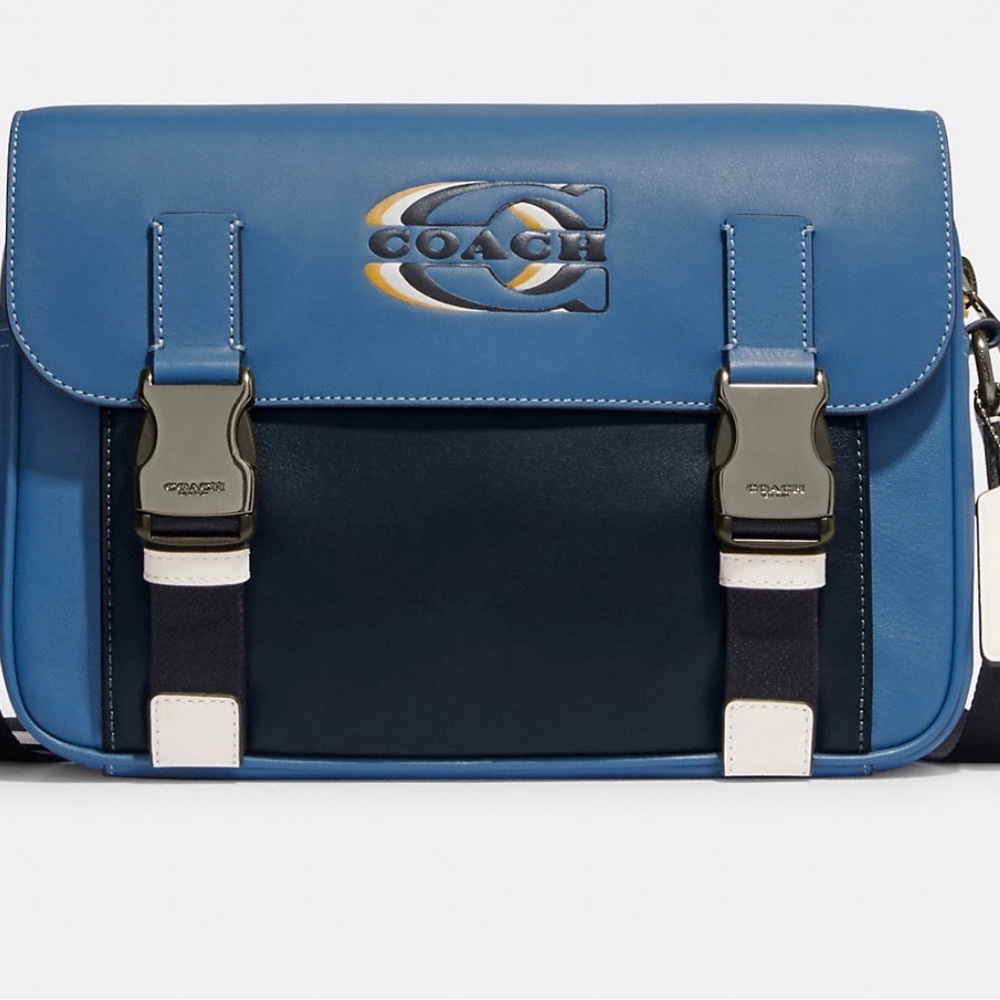Coach Track Blue Crossbody Bag With Coach Stamp Coach Men Bag Crossbody For Men